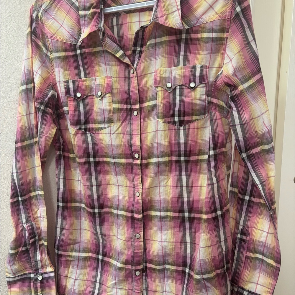 Mossimo Supply Co. Pink and Yellow Plaid Shirt